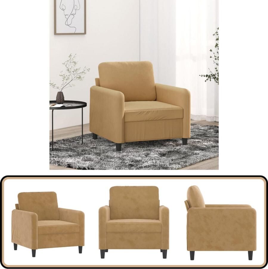 The Living Store Fauteuil 60 cm fluweel bruin Fauteuil Fluweelstoel Lounge Stoel Relaxfauteuil Salontafel - Foto 2