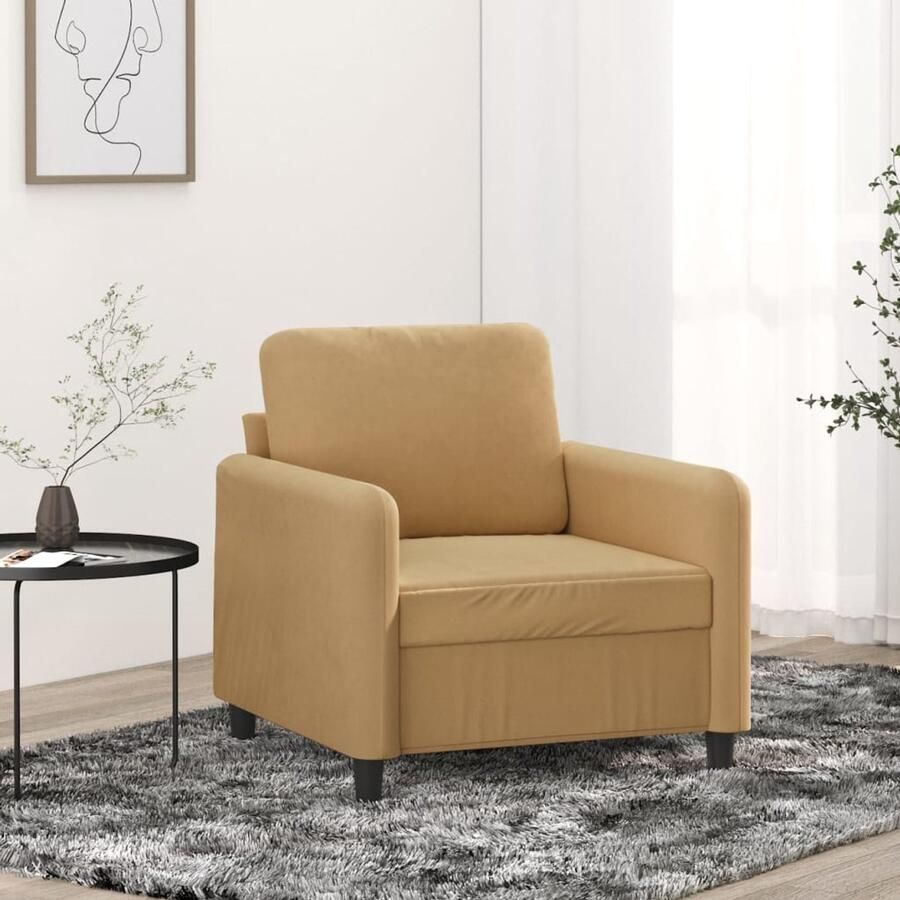 The Living Store Fauteuil 60 cm fluweel bruin Fauteuil Fluweelstoel Lounge Stoel Relaxfauteuil Salontafel