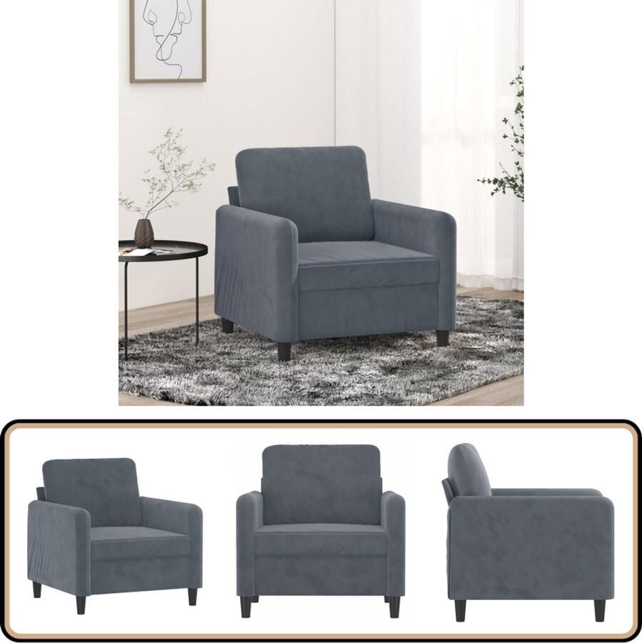 VidaXL Fluweel Stoffen Fauteuil 60 cm fluweel donkergrijs Donkere Grijze Fauteuil Luxe Fauteuil Comfortabele Fauteuil - Foto 2
