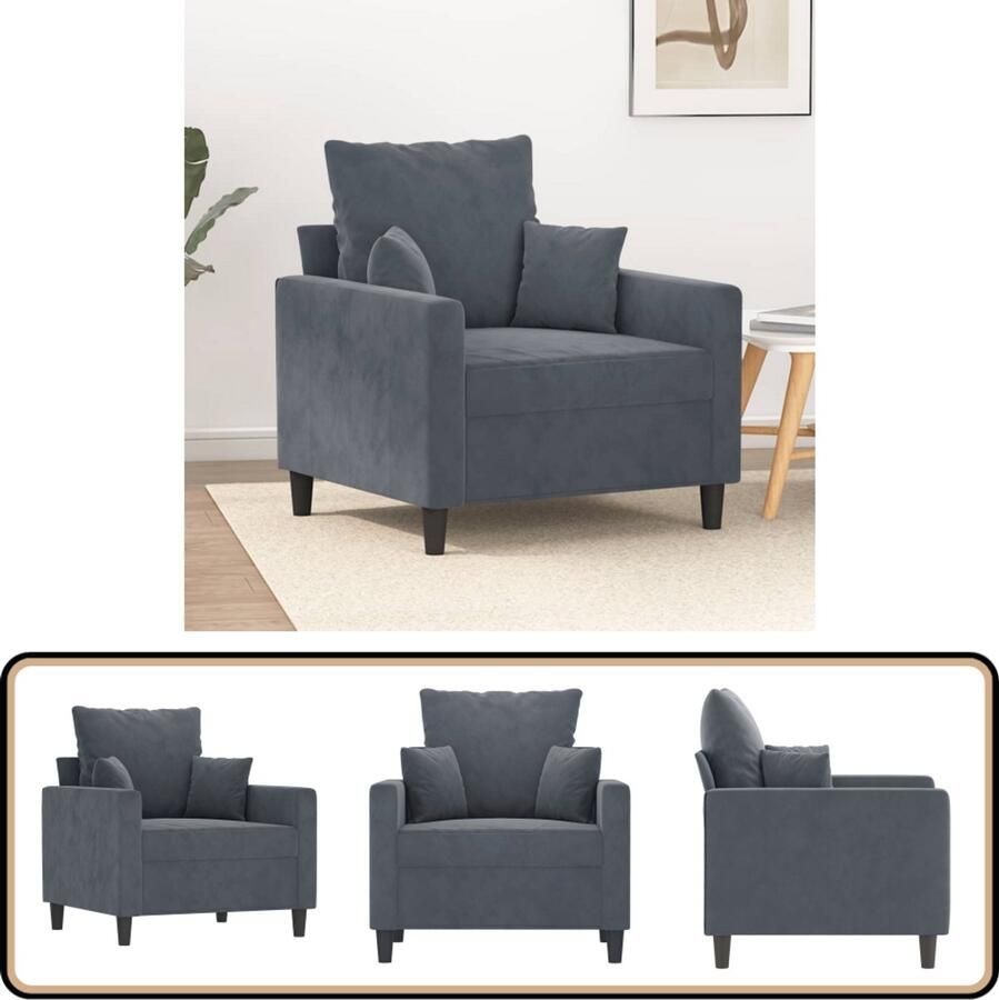 VidaXL Fauteuil Fluweel Donkergrijs 60 cm Fauteuil Fluweel Stoffen Fauteuil Donkere Fauteuils Design Fauteuil Lounge Fauteuil