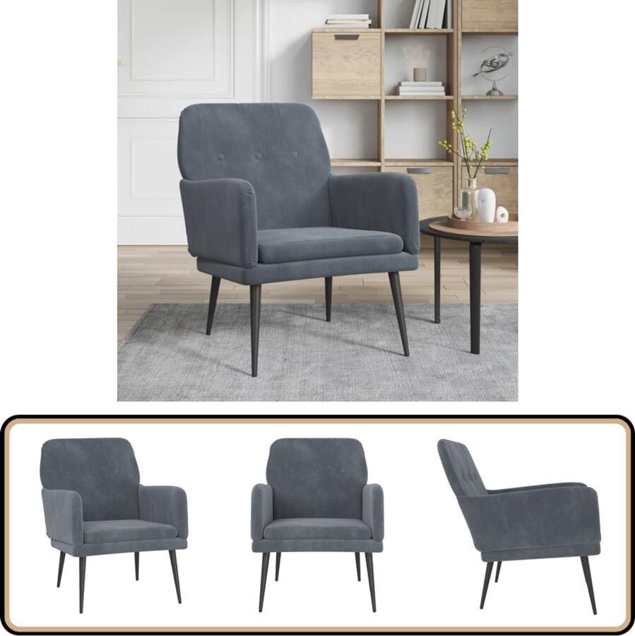 VidaXL Fauteuil Fluweel Donkergrijs 62x79x79 cm Relaxfauteuil Fauteuils Velours Fauteuil Donkere Grijze Fauteuil Lounge Stoel