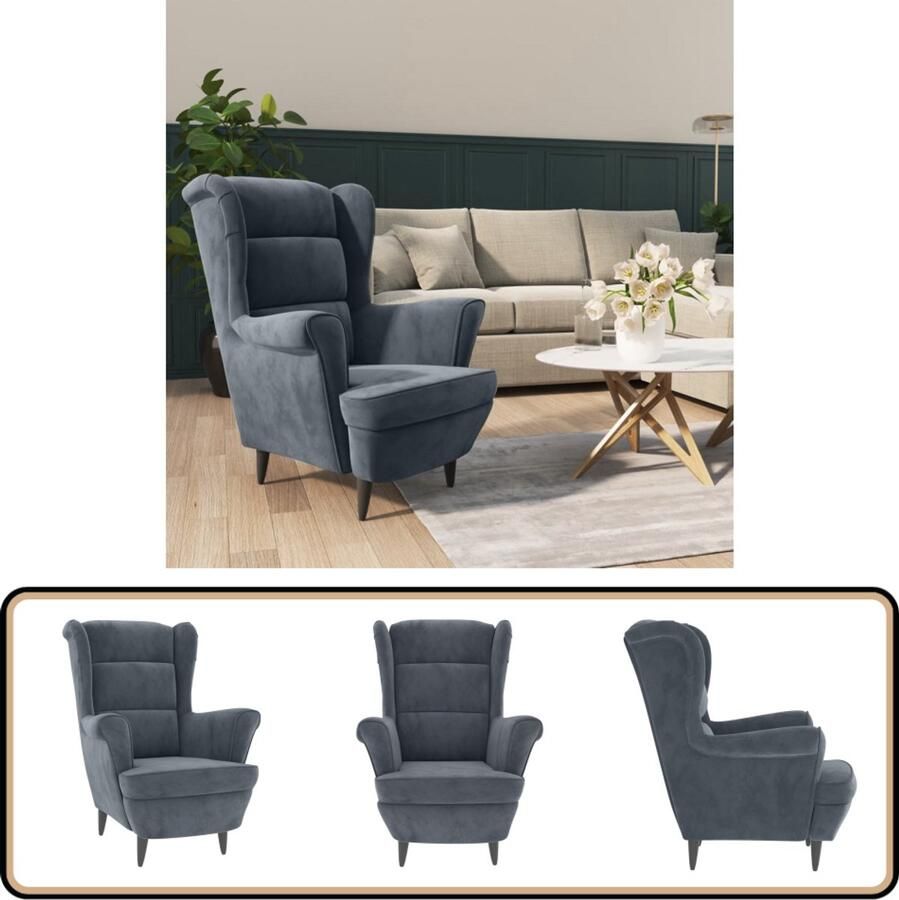 VidaXL Fauteuil Fluweel Donkergrijs Comfortabel Fauteuil Velvet Stoel Donkere Grijze Fauteuil Comfortabele Stoel Lounge Stoel Living Room Meubels Moderne Fauteuil Stijlvolle Fauteuil