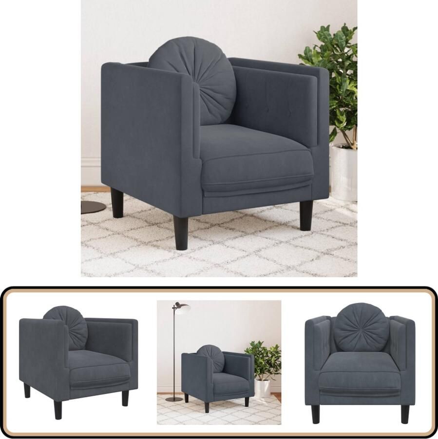VidaXL Fauteuil Fluweel Donkergrijs Met Kussen Fauteuil Fluweel Donkere Kleuren Lounge Relaxen