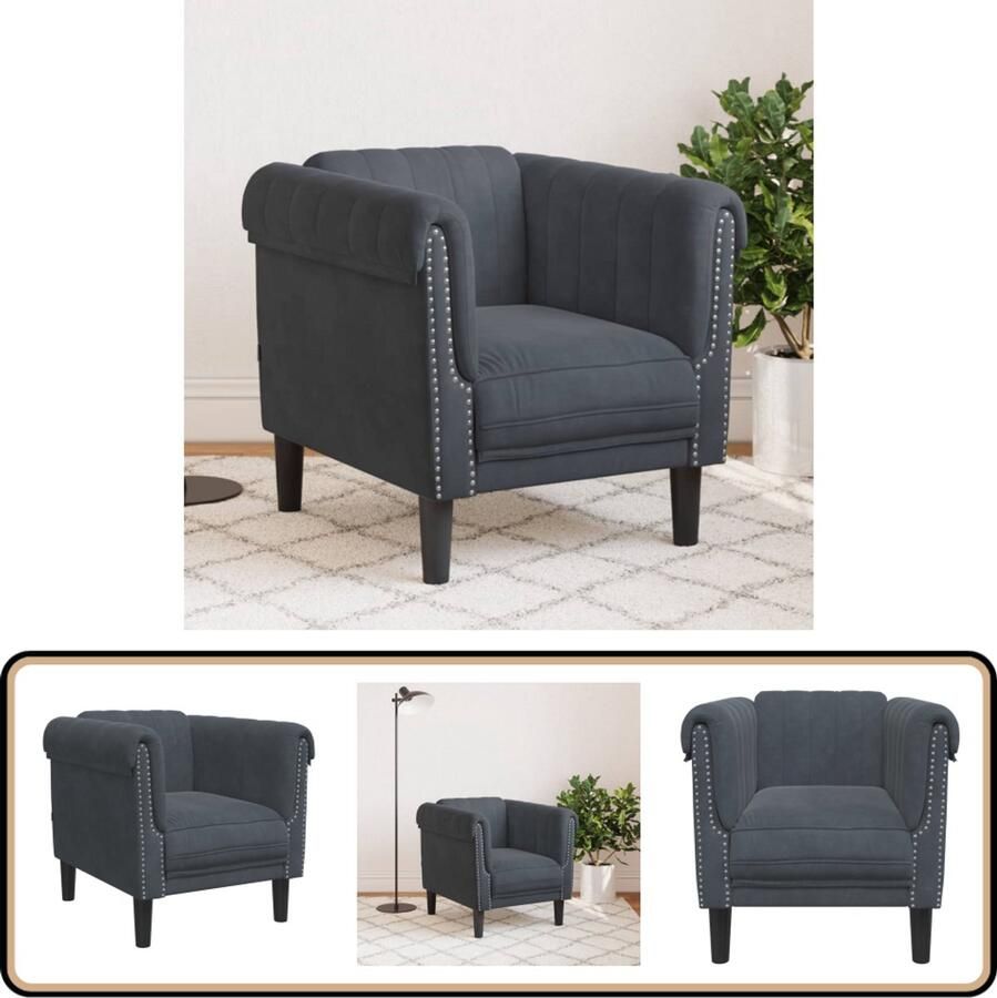 VidaXL Fauteuil Fluweel Donkergrijs Stijlvol Comfort Fauteuil Velours Donkere Kleuren Designstoel Lounge Stoel - Foto 2