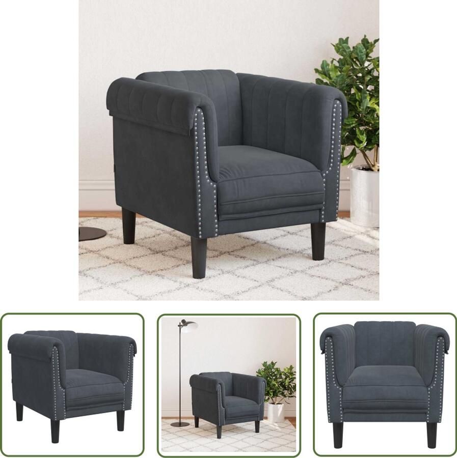 VidaXL Fauteuil Fluweel Donkergrijs Stijlvol Comfort Fauteuil Velours Donkere Kleuren Designstoel Lounge Stoel - Foto 4