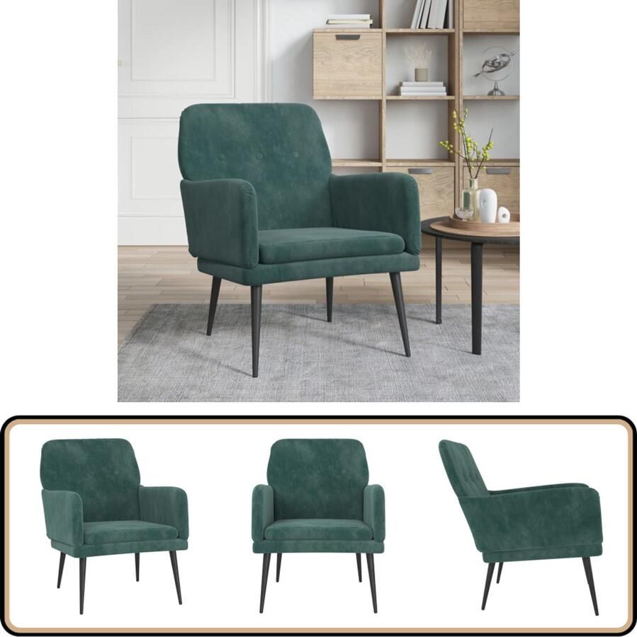 VidaXL Fauteuil Fluweel Donkergroen 62x79x79 cm Fauteuil Fauteuils Armstoel Ligstoel