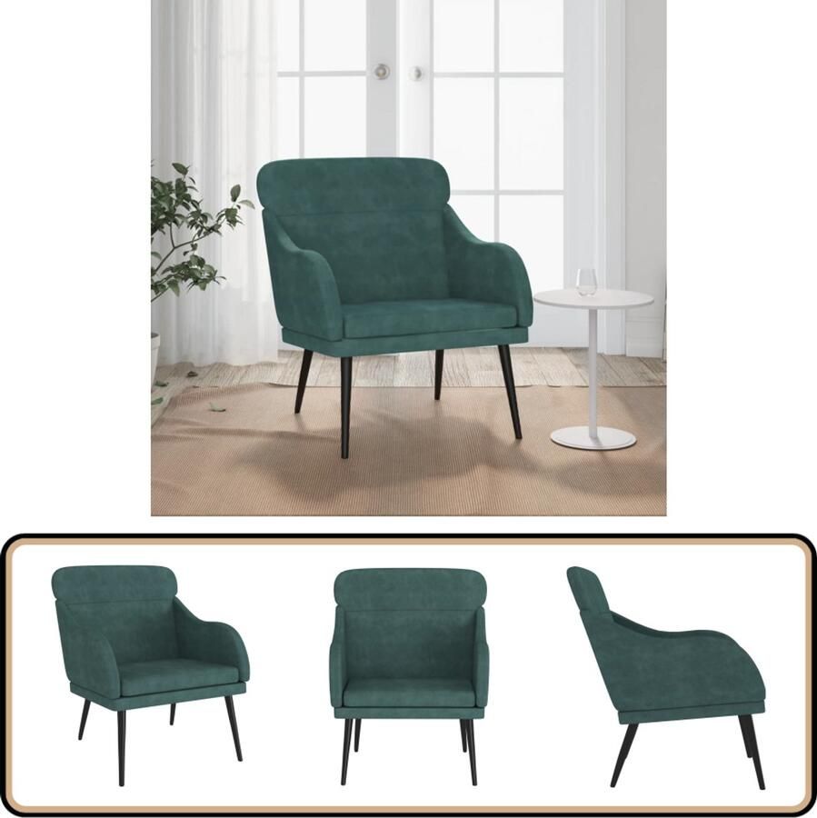 VidaXL Fauteuil Fluweel Donkergroen 63x76x80 cm Fauteuil Fauteuils Armstoel Ligstoel - Foto 2