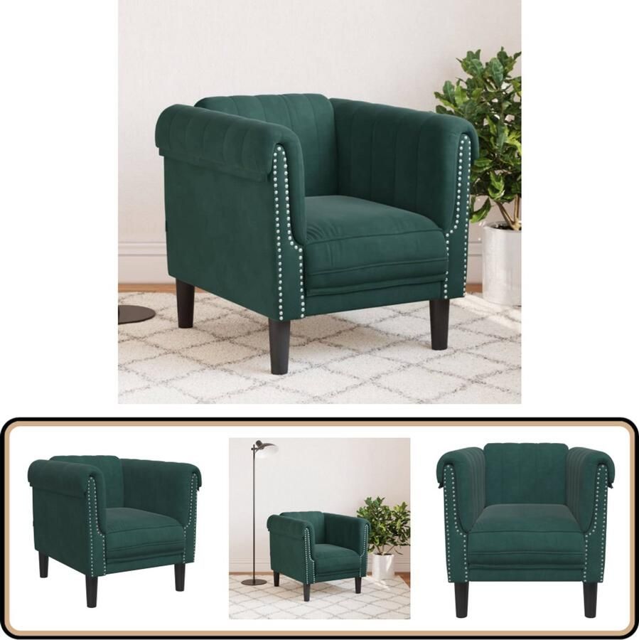 VidaXL Fauteuil fluweel donkergroen Fluwelen Fauteuil Donkere Groene Fauteuil Lounge Stoel Eetkamerstoel Salontafel - Foto 2