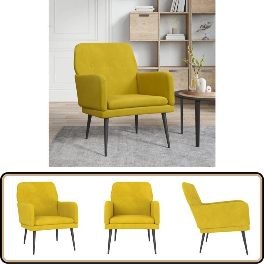 VidaXL Fauteuil Fluweel Geel 62x79x79 cm Fauteuil Fauteuils Armstoel Ligstoel