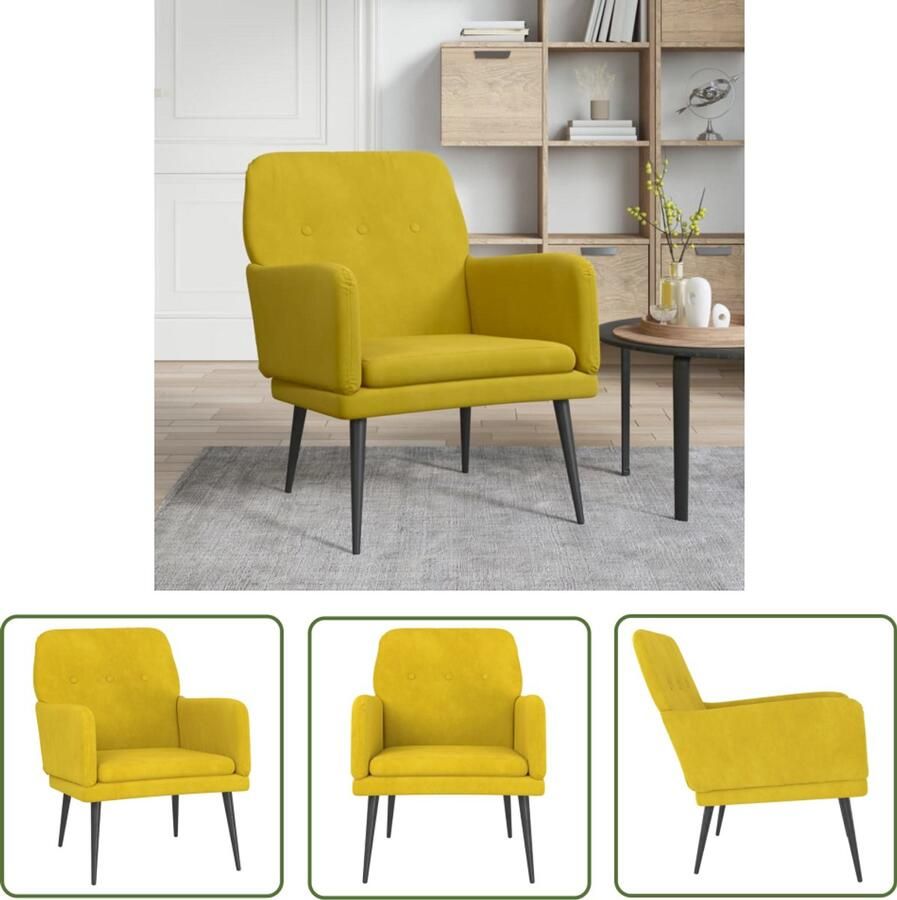 VidaXL Fauteuil 62x79x79 cm fluweel geel Comfortabele Fauteuil Fluweelfauteuil Gelaufauteil Lounge Chair Fauteuils Kopen