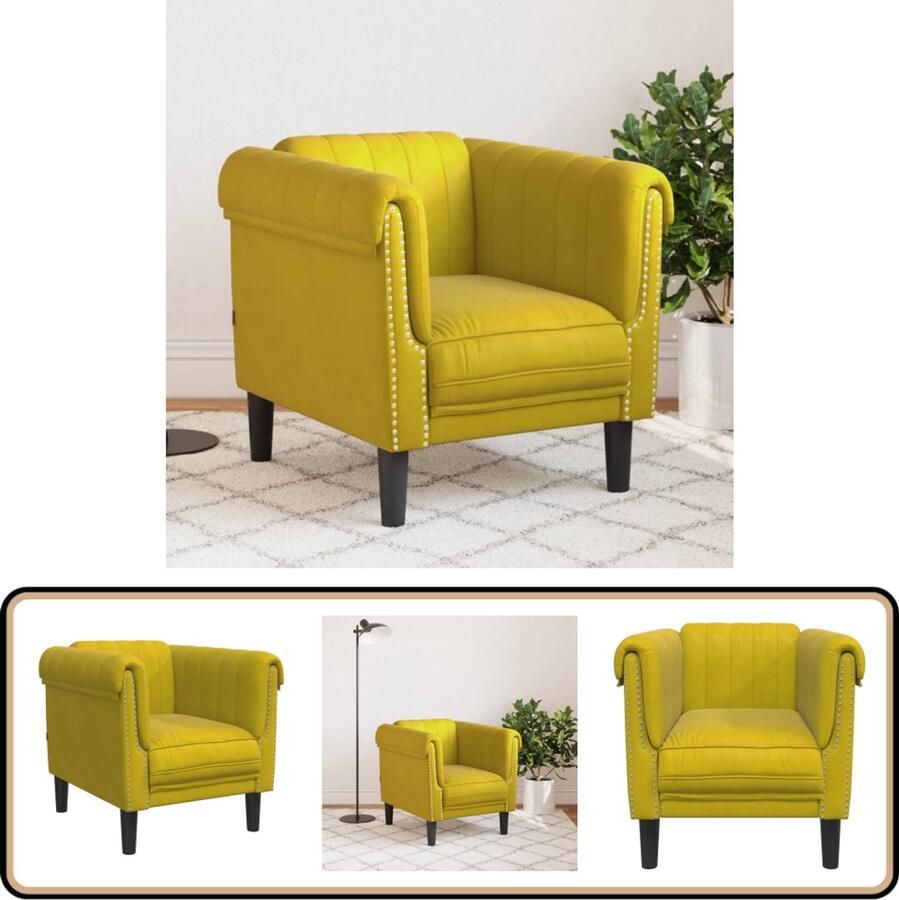 VidaXL Fauteuil Fluweel Geel Comfortabel Design Fauteuil Fluweel Geel Lounge Wonen