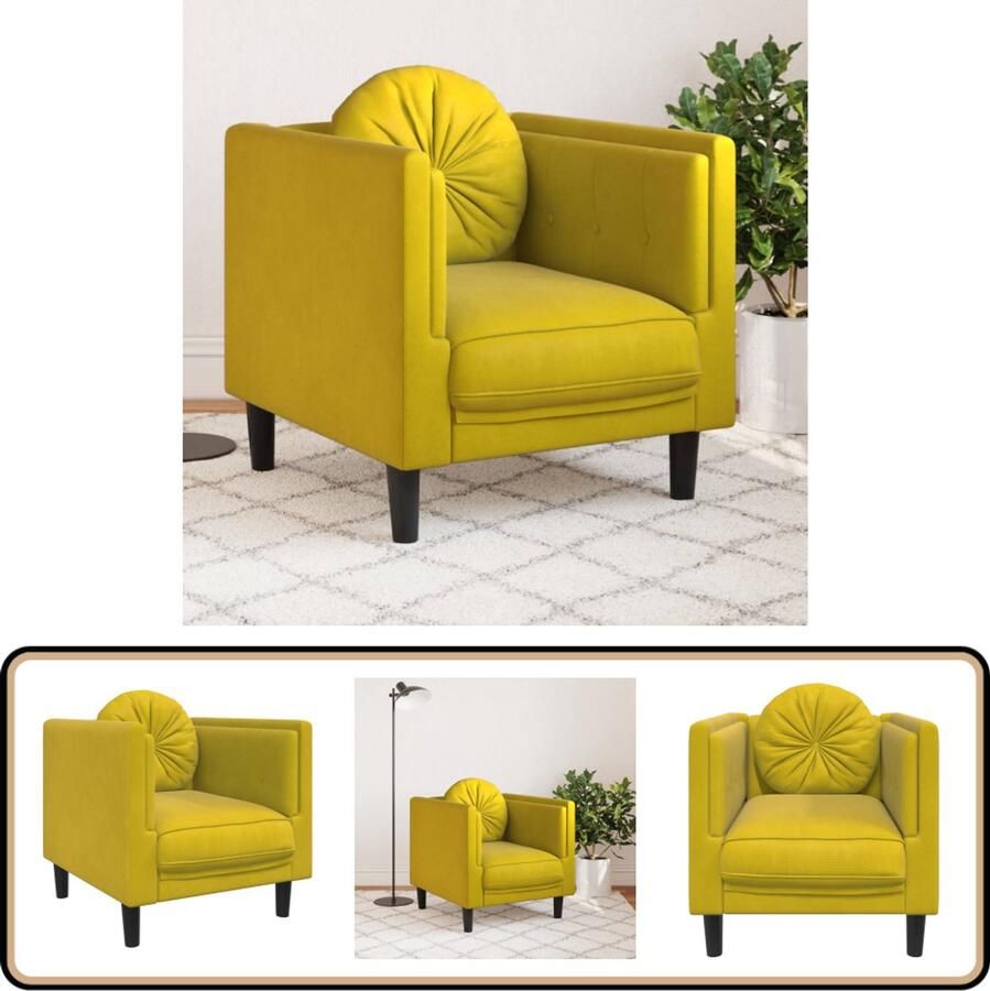 VidaXL Fauteuil Fluweel Geel Met Kussen Fauteuil Fauteuils Relaxfauteuil Leunstoel