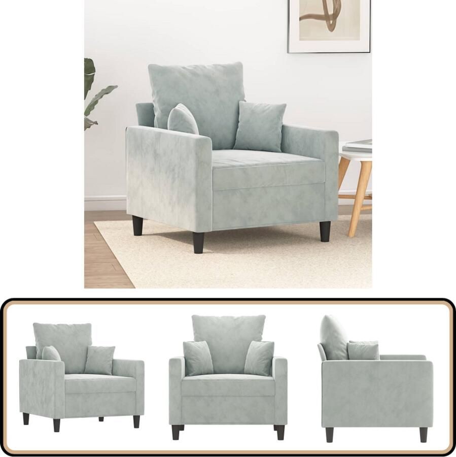 VidaXL Fauteuil Fluweel Lichtgrijs 60 cm Fauteuil Fluweel Grijs Lounge Relaxen