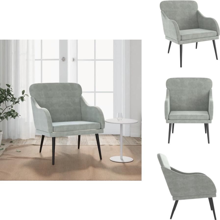 VidaXL Fauteuil Fluweel Lichtgrijs 63x76x80 cm Fauteuil Fauteuils Armstoel Ligstoel