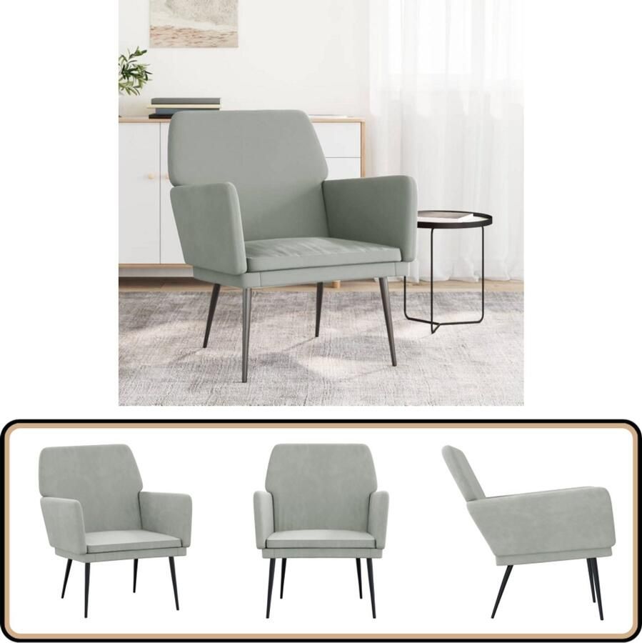 VidaXL Fauteuil Fluweel Lichtgrijs Fauteuil Fauteuils Armstoel Ligstoel