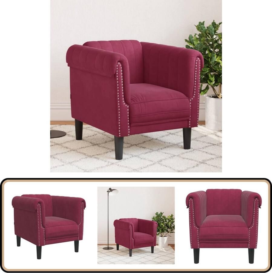 VidaXL Fauteuil Fluweel Wijnrood Comfortabel Fauteuil Fluweel Stoffen Lounge Stoel Vintage Fauteuil Moderne Fauteuil - Foto 3
