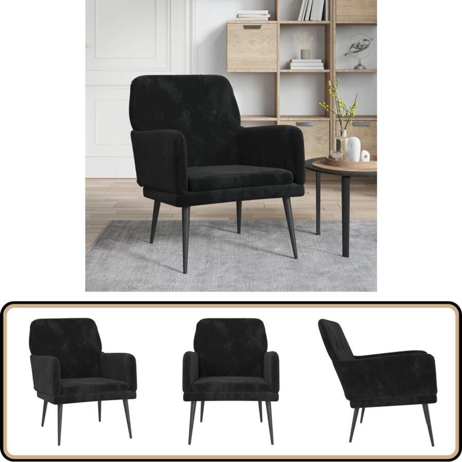 VidaXL Fauteuil Fluweel Zwart 62x79x79 cm Comfortabele Fauteuil Velvet Fauteuil Zwarte Fauteuil Lounge Stoel Fauteuils Kopen