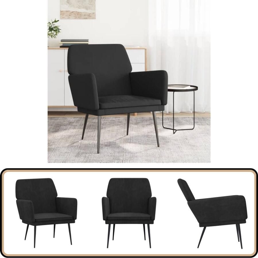 VidaXL Fauteuil Fluweel Zwart 62x79x79 cm Fauteuil Fauteuils Armstoel Ligstoel