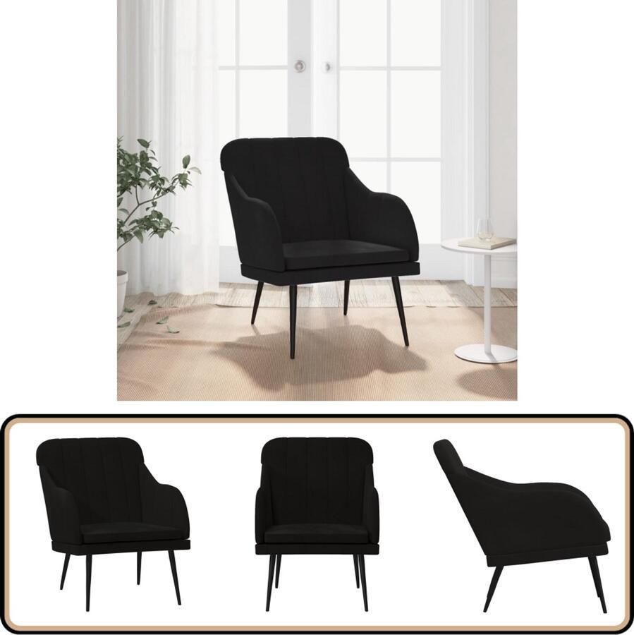 VidaXL Fauteuil Fluweel Zwart 63x76x80 cm Fauteuil Fauteuils Armstoel Ligstoel