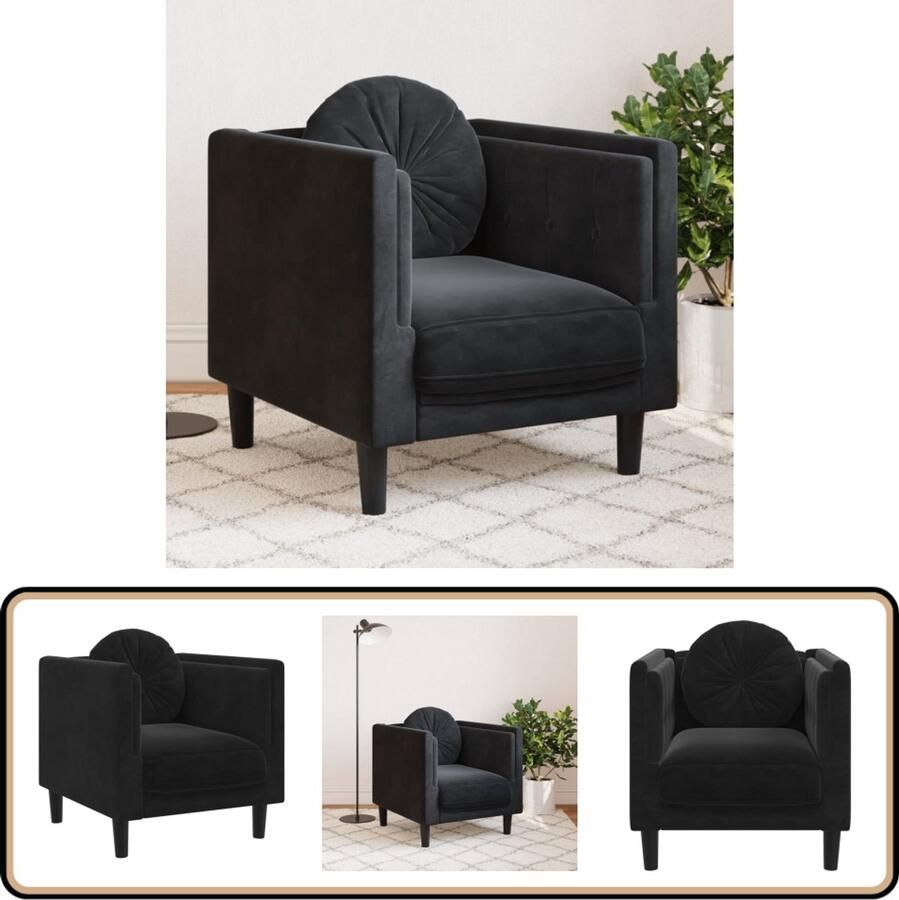 VidaXL Fauteuil Fluweel Zwart Inclusief Kussen Fauteuil Fluweel Zwarte Fauteuil Designstoel Woonkamerdecoratie