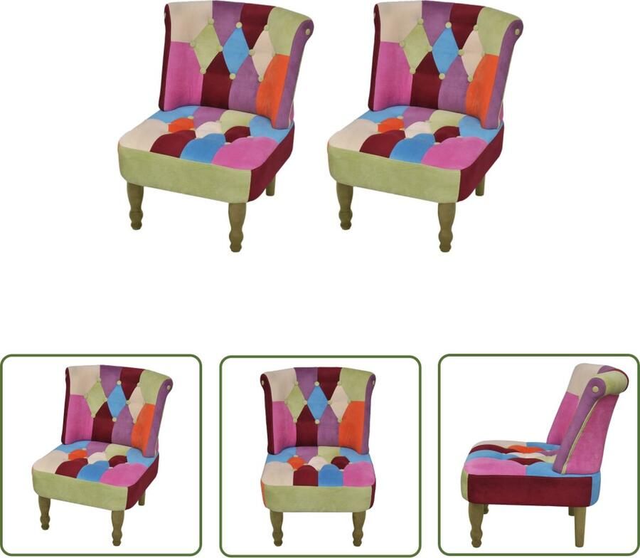 The Living Store Patchwork Stoelen Set van 2 52 x 64 x 70 cm Houten Frame 110 kg Draagvermogen Meerdere Kleuren Patchwork Stoel Fauteuil Frans Eetkamerstoel Loungestoel Multikleurige Stoel - Foto 3