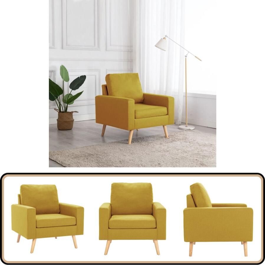 VidaXL Fauteuil Geel Stof Comfortabele zitstoel Fauteuil Stoffen Fauteuil Gele Fauteuil Lounge Stoel Relaxstoel - Foto 2