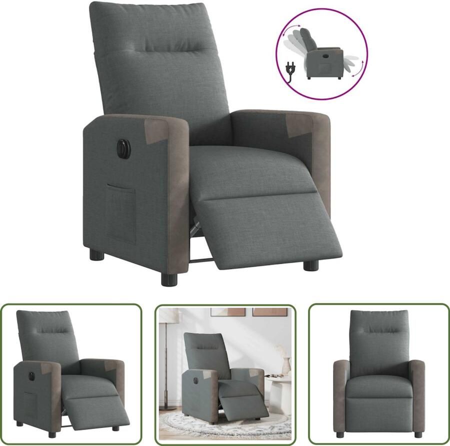 VidaXL Fauteuil Grijs Elektrische Fauteuil elektrisch verstelbaar stof donkergrijs Lounge Stoel Relaxstoel Ergonomische Stoel