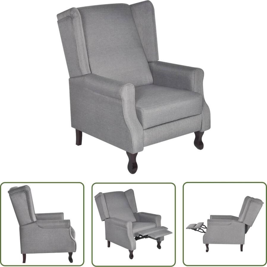 The Living Store Verstelbare Fauteuil Grijs 74.5 x 85.5 x 102 cm Houten Poten Verstelbare Fauteuil Grijs Lounge Stoel Relaxfauteuil Leesfauteuil - Foto 2