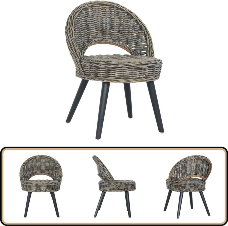 VidaXL Fauteuil Kubu Rattan Zwart Houten Poten Rattan Fauteuil Lounge Stoel Kubu Rattan Zwarte Fauteuil Vintage Stoel