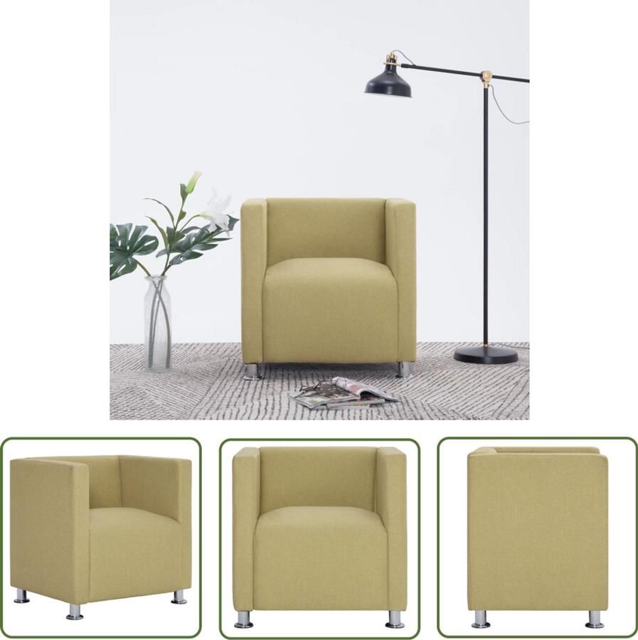 VidaXL Fauteuil Kubus Groen Stijlvol en Comfortabel Kubus Fauteuil Groen Lounge Stoel Fauteuils Eetkamerstoel Salontafel Decoratief Meubilair Ergonomische Stoel