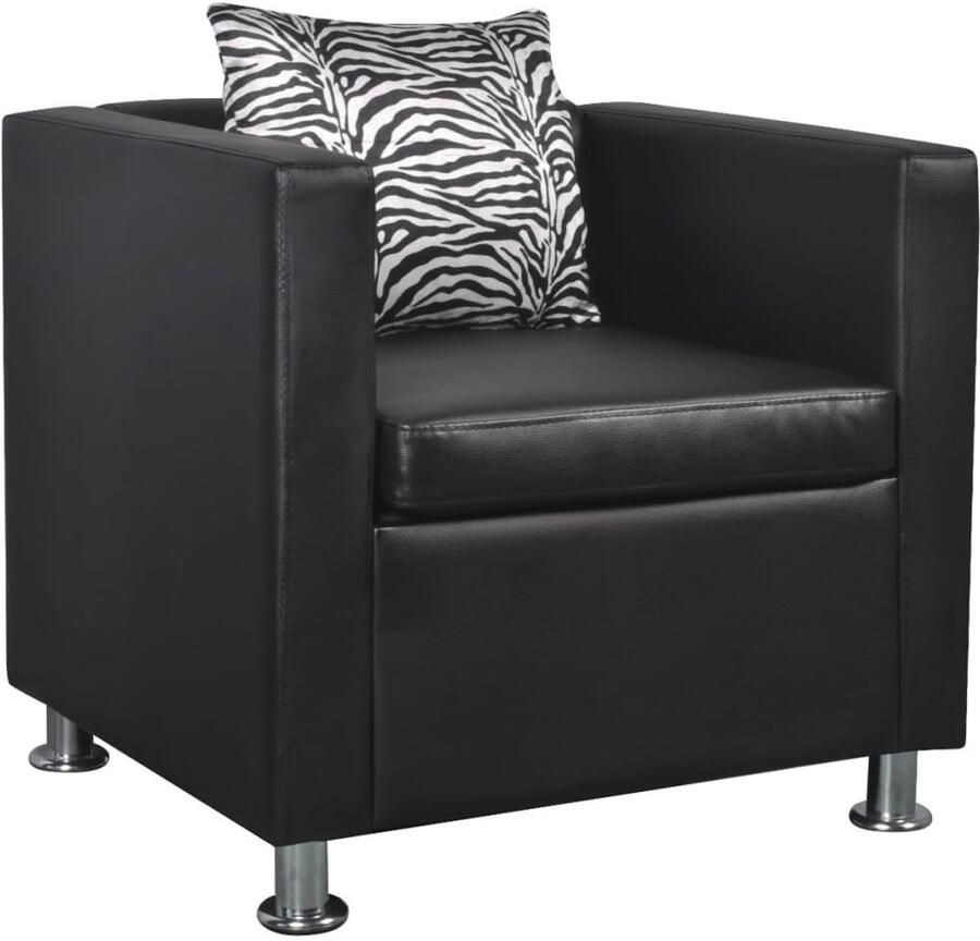 VidaXL Fauteuil kubus kunstleer zwart