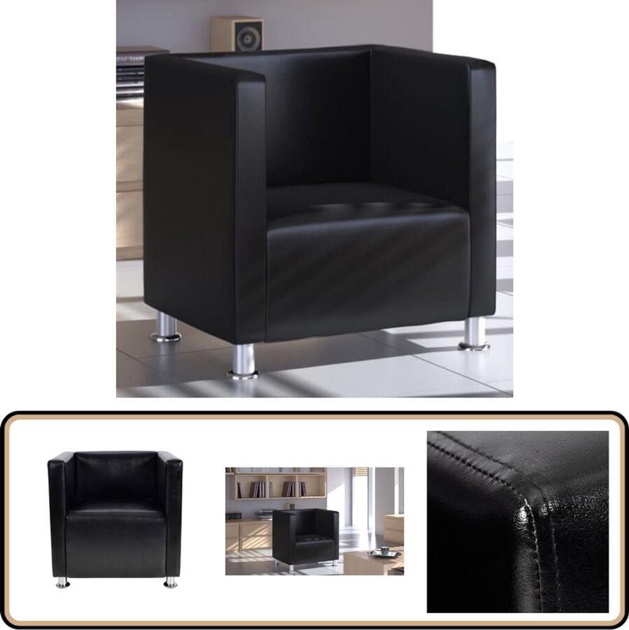 VidaXL Fauteuil Kubus Kunstleer Zwart Kuipstoel Fauteuil Zitzak Lounge Chair Moderne Stoel Zwarte Stoel Kunstlederen Stoel Eetkamerstoelen Salontafel Livingroom Meubels