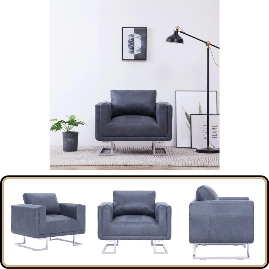 VidaXL Fauteuil Kubus KunstsuÃ¨de Grijs Kubus Fauteuil Kunstleder Fauteuil Grijze Fauteuil Lounge Fauteuil Relaxfauteuil