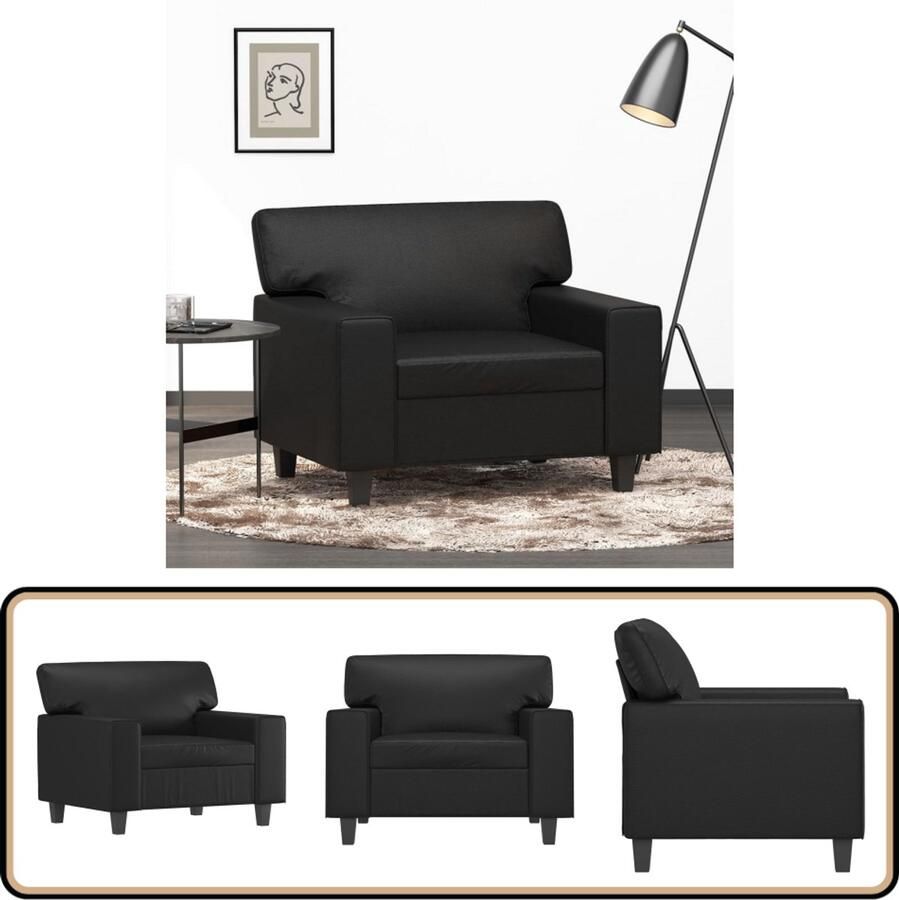 VidaXL Fauteuil Kunstleer 60 cm Zwart Fauteuil Lounge Stoel Moderne Fauteuil Kunstleder Fauteuil Zwarte Fauteuil