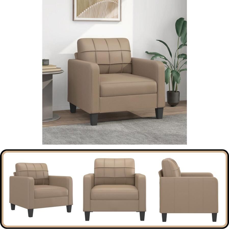 The Living Store Fauteuil 60 cm kunstleer cappuccinokleurig Fauteuil Lederlook Bruine Fauteuil Lounge Stoel Zitzak