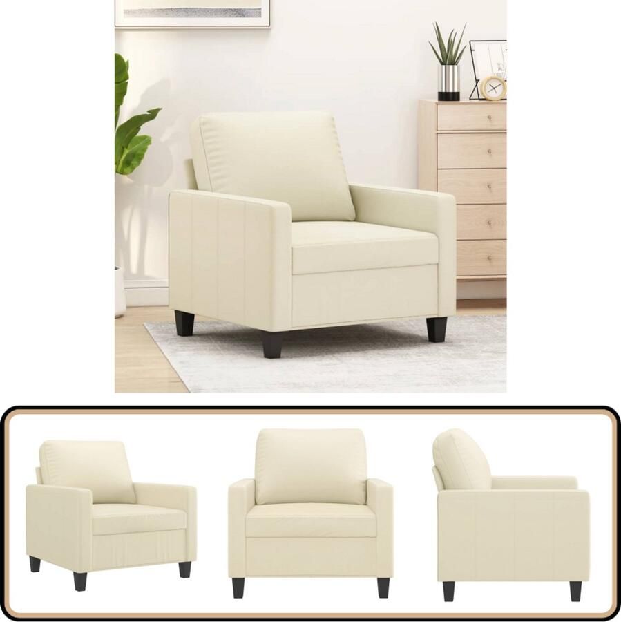 VidaXL Fauteuil Kunstleer crèmekleurig 60 cm Fauteuil Lounge Stoel Lederlook Creme Kleur Moderne Fauteuil - Foto 2