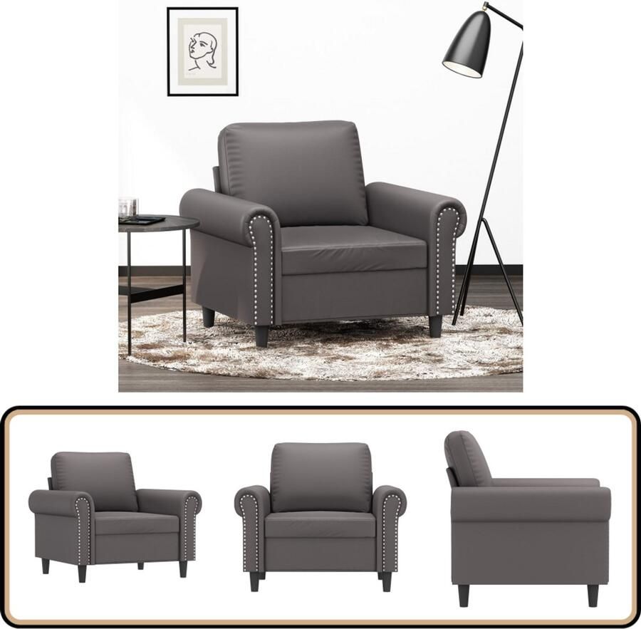 VidaXL Fauteuil Kunstleer Grijs 60 cm breed Fauteuil Lounge Stoel Kunstleder Grijs Salonstoel