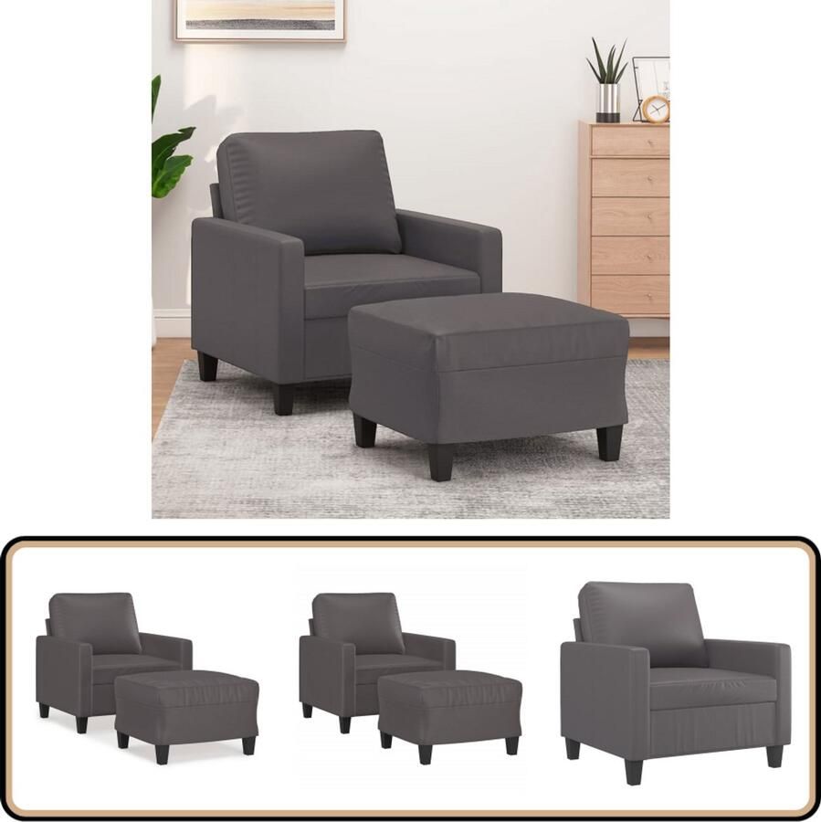 VidaXL Fauteuil Kunstleer Grijs Inclusief Voetenbank Fauteuil Lounge Chair Relaxfauteuil Lederlook Kunstleder Grijs Salonmeubel Livingroom Furniture