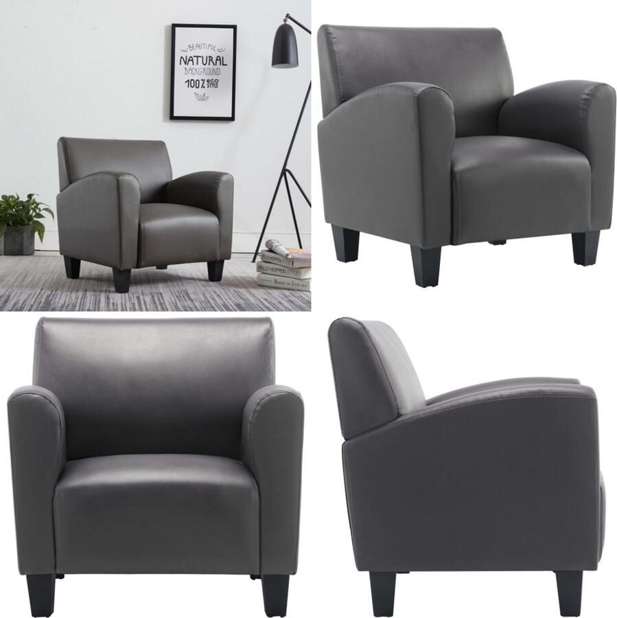 VidaXL Fauteuil kunstleer grijs Stoel Stoelen Relaxfauteuil Relaxfauteuils