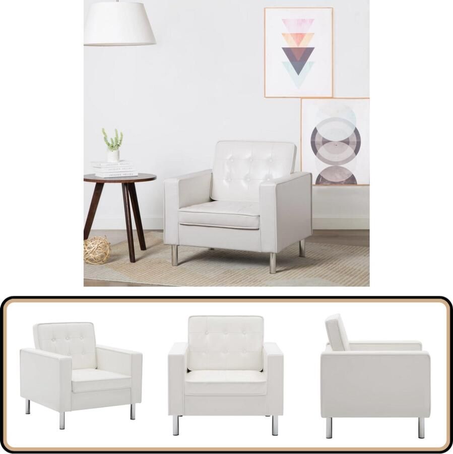 VidaXL Fauteuil Kunstleer Wit Stijlvol en Comfortabel Fauteuil Lederlook Witte Fauteuil Design Fauteuil Lounge Stoel Comfortabele Stoel Woonkamer Meubels Modern Interieur Accent Stoel