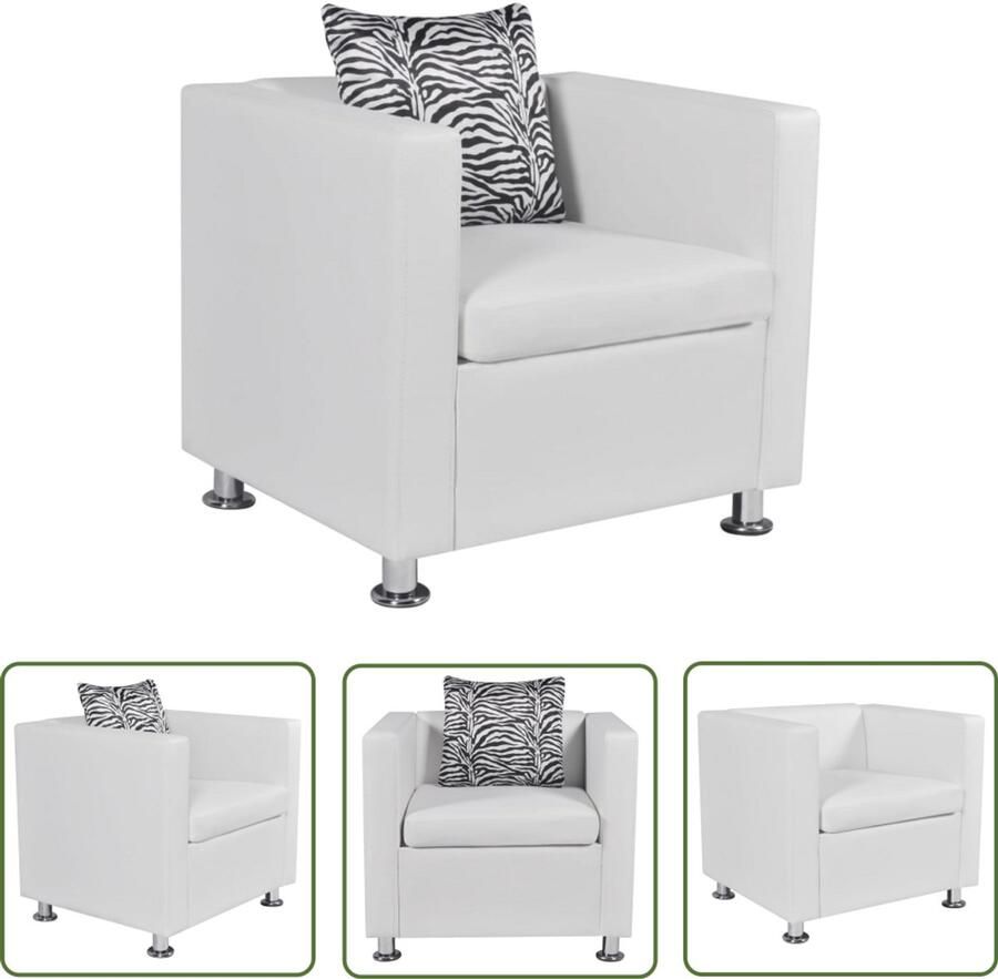 VidaXL Fauteuil Kunstleer Wit Stijlvol en Comfortabel Kubus Fauteuil Witte Fauteuil Lounge Fauteuil Eetkamerstoel Salonfauteuil Kunstleder Fauteuil