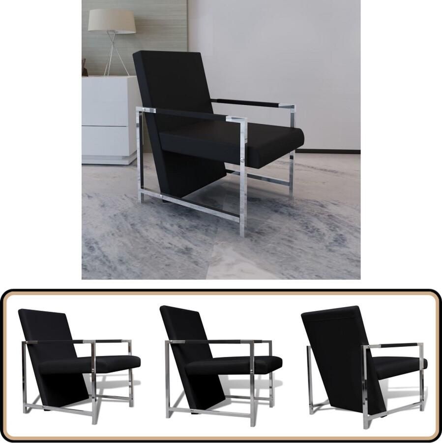 VidaXL Fauteuil Kunstleer Zwart Chromen Poten Fauteuil Modern Zwarte Fauteuil Fauteuils Online Kopen Luxe Fauteuil Design Fauteuil