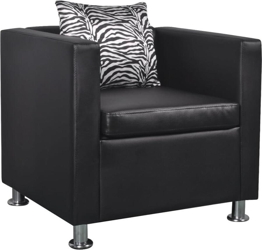 VidaXL Fauteuil Kunstleer Zwart Inclusief Kussen Kubus Fauteuil Zwarte Fauteuil Kunstlederen Fauteuil Ergonomische Stoel Comfortabele Stoel Salonstoel Eetkamerfauteuil - Foto 2