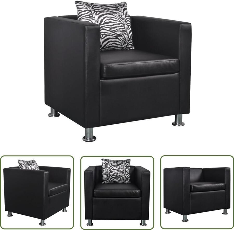 VidaXL Fauteuil Kunstleer Zwart Inclusief Kussen Kubus Fauteuil Zwarte Fauteuil Kunstlederen Fauteuil Ergonomische Stoel Comfortabele Stoel Salonstoel Eetkamerfauteuil
