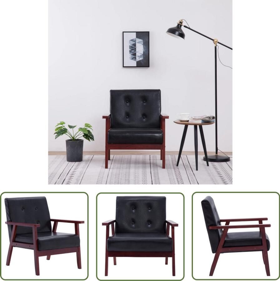 VidaXL Fauteuil Kunstleer Zwart Retro Fauteuil Vintage Fauteuil Lederlook Fauteuil Zitzakken Lounge Stoel Fauteuils - Foto 2