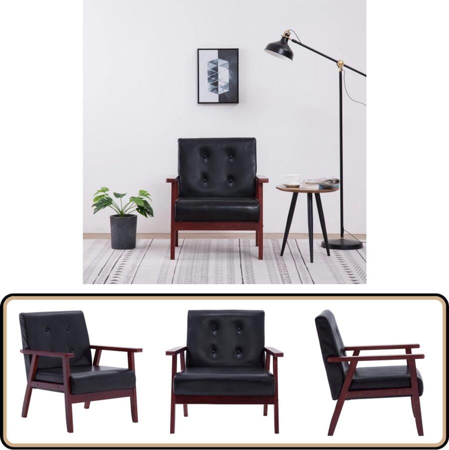 VidaXL Fauteuil Kunstleer Zwart Retro Fauteuil Vintage Fauteuil Lederlook Fauteuil Zitzakken Lounge Stoel Fauteuils