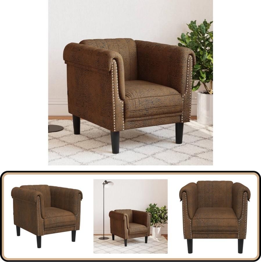 VidaXL Fauteuil Kunstsuède Bruin Comfort & Stijl Fauteuil Designstoel Bruine Fauteuil Lederlook Fauteuil Lounge Stoel - Foto 3