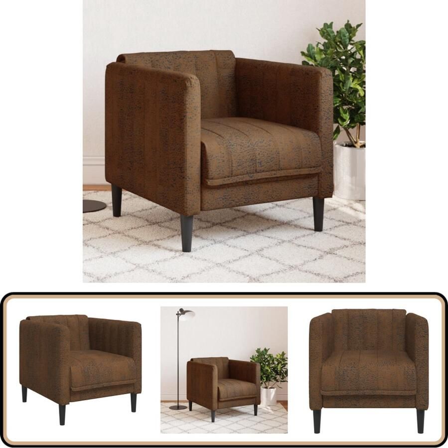 VidaXL Fauteuil Kunstsuède Bruin Stijlvol & Comfortabel Fauteuil Kunstleder Bruine Fauteuil Lounge Stoel Woonkamerstoel