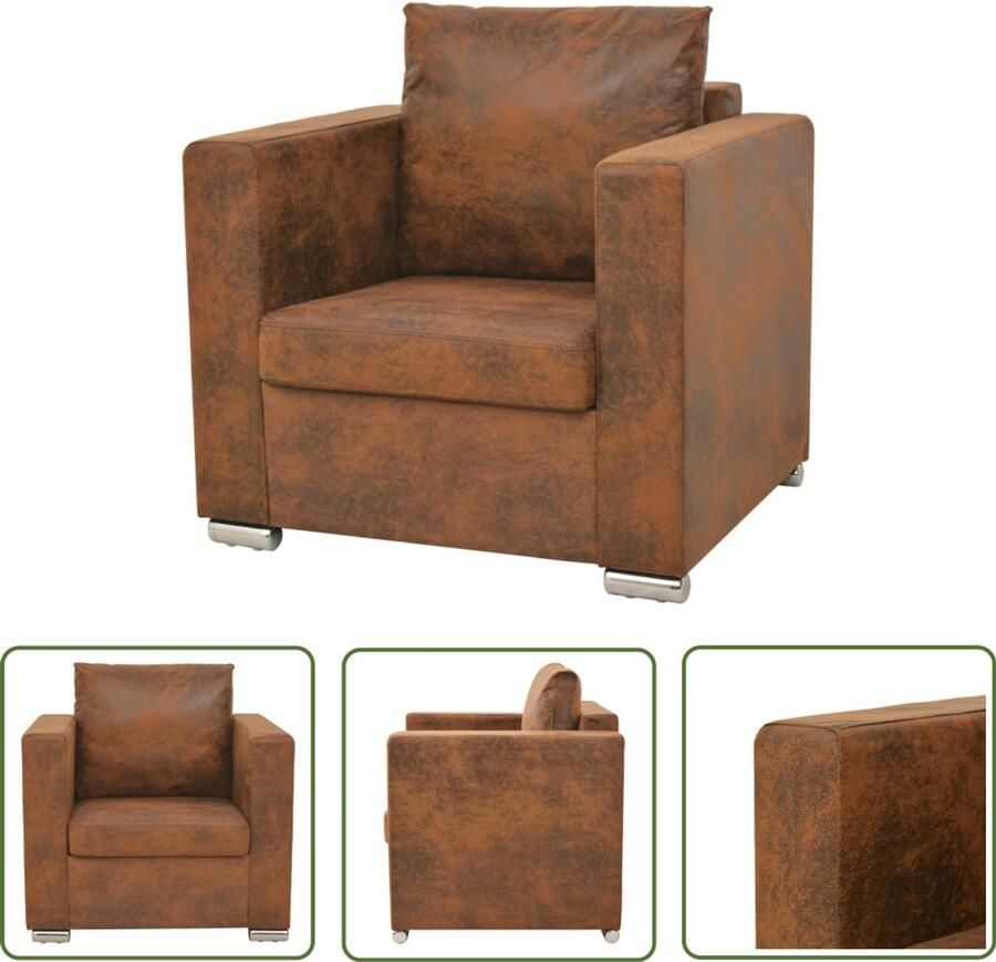 VidaXL Fauteuil Kunstsuède Bruin Vintage look Fauteuil Vintage Fauteuil Leder Look Bruine Fauteuil Retro Fauteuil Comfortabele Fauteuil Leesfauteuil Woonkamer Meubels Hout Frame Ergonomische Fauteuil