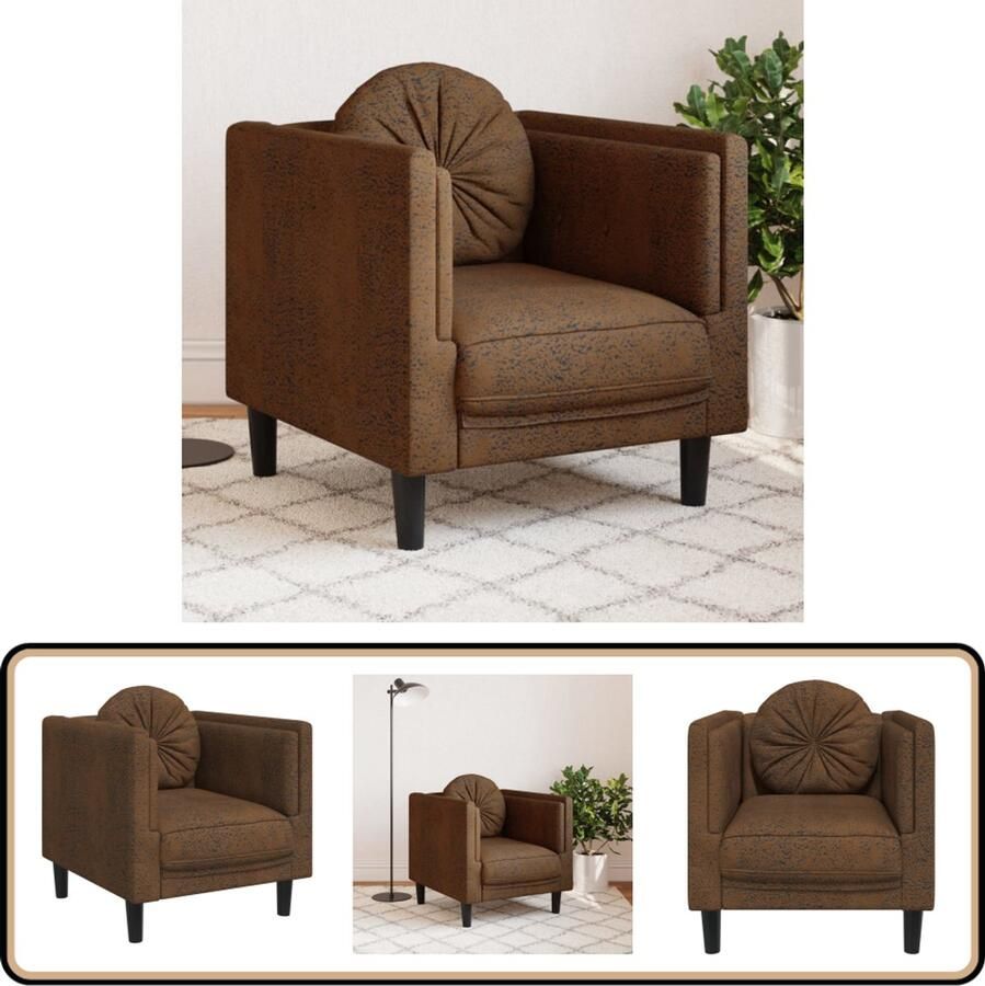 VidaXL Fauteuil Kunstsuède Inclusief kussen Bruin Fauteuil Kunstleder Bruine Fauteuil Loungefauteuil Relaxfauteuil
